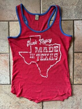 Junk Gypsy Made In Texas Red & Blue Retro Style Tank Top Size Small
